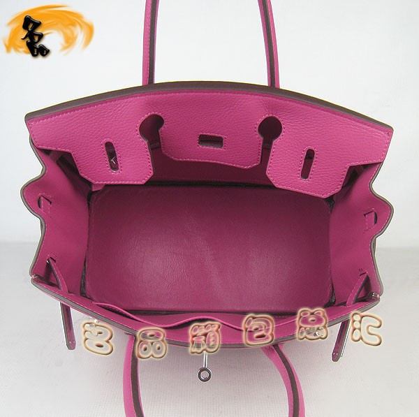 6088 愛馬仕女包 Hermes手提包 Hermes Birkin 鉑金包 荔枝紋(30) 桃紅色銀扣