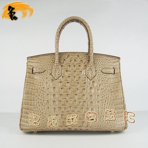 6088 愛馬仕女包 Hermes手提包 Hermes Birkin 鉑金包 鱷魚頭紋(30) 杏色金扣