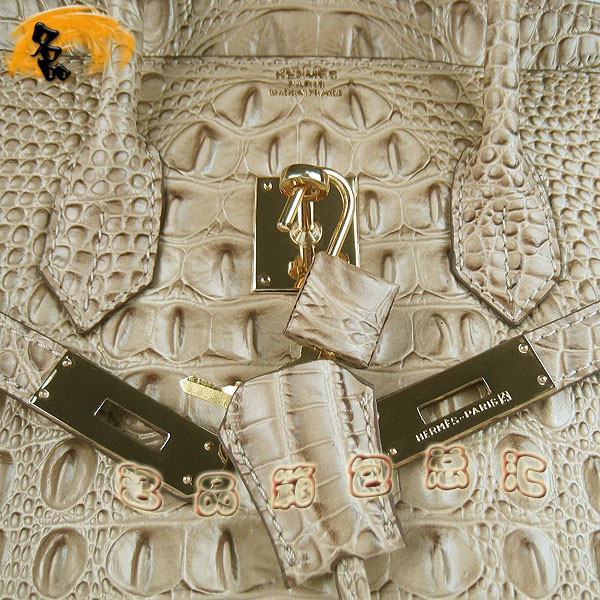 6088 愛馬仕女包 Hermes手提包 Hermes Birkin 鉑金包 鱷魚頭紋(30) 杏色金扣