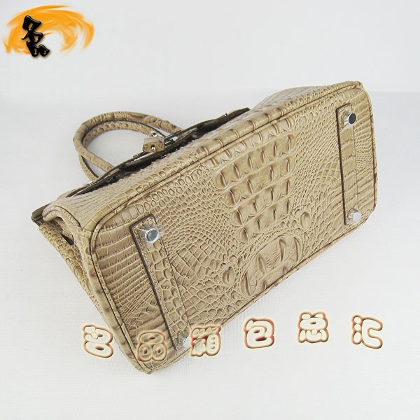 6088 Hermes手提包 Hermes Birkin 鉑金包 愛馬仕女包 鱷魚頭紋(30) 杏色銀扣