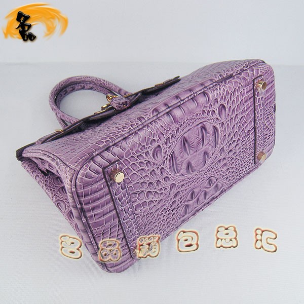 6088 Hermes手提包 Hermes Birkin 鉑金包 愛馬仕女包 鱷魚頭紋(30) 紫色金扣