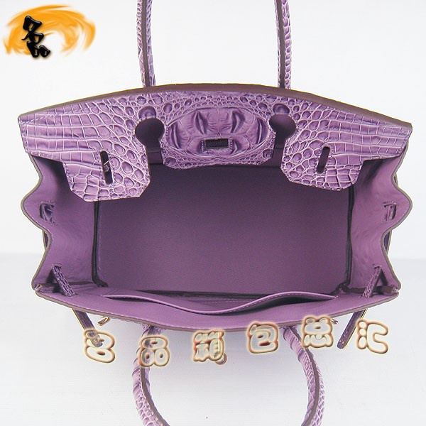 6088 Hermes手提包 Hermes Birkin 鉑金包 愛馬仕女包 鱷魚頭紋(30) 紫色金扣