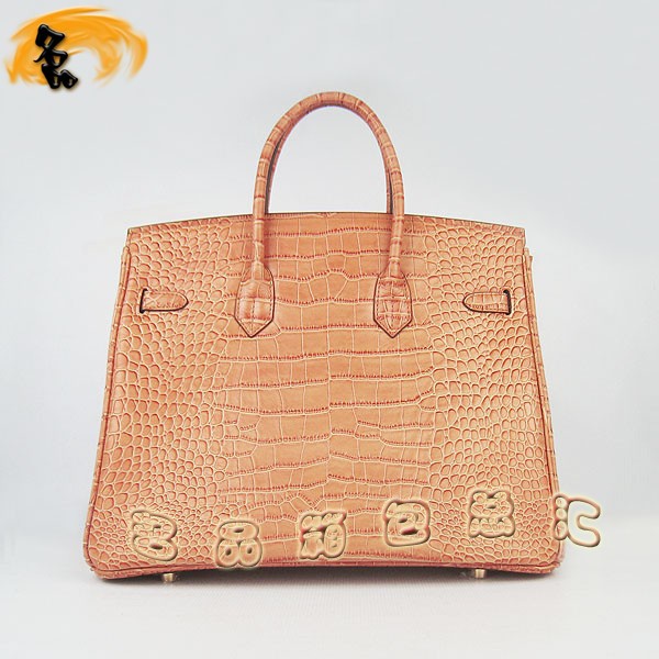 6089 愛(ài)馬仕女包 Hermes手提包 Hermes Birkin 鉑金包 鱷魚(yú)紋(35) 橙色金扣