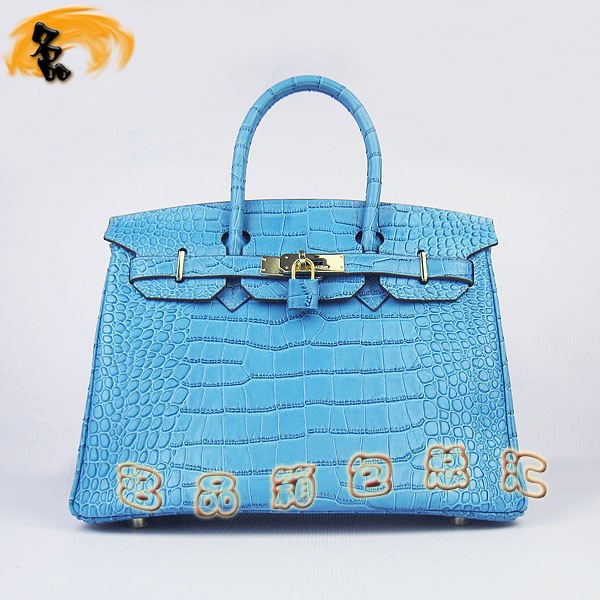 6088 Hermes Birkin 鉑金包 Hermes手提包 愛馬仕女包 鱷魚紋(30) 中藍色金扣