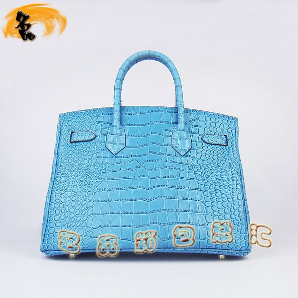 6088 Hermes Birkin 鉑金包 Hermes手提包 愛馬仕女包 鱷魚紋(30) 中藍色金扣