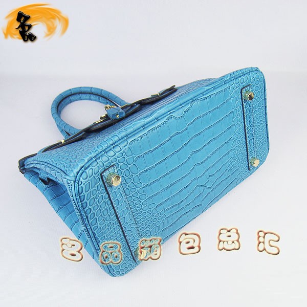 6088 Hermes Birkin 鉑金包 Hermes手提包 愛馬仕女包 鱷魚紋(30) 中藍色金扣