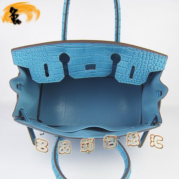 6088 Hermes Birkin 鉑金包 Hermes手提包 愛馬仕女包 鱷魚紋(30) 中藍色金扣