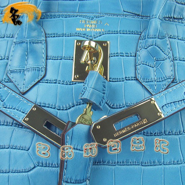6088 Hermes Birkin 鉑金包 Hermes手提包 愛馬仕女包 鱷魚紋(30) 中藍色金扣