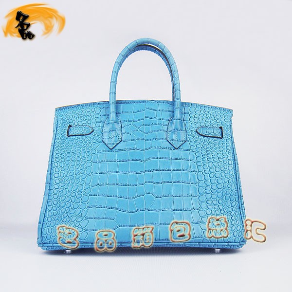 6088 Hermes Birkin 鉑金包 Hermes手提包 愛馬仕女包 鱷魚紋(30) 中藍色銀扣