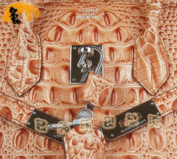 6089 愛馬仕女包 Hermes手提包 Hermes Birkin 鉑金包 鱷魚頭紋(35) 橙色銀扣