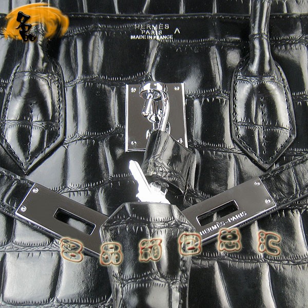 6089 Hermes手提包 Hermes Birkin 鉑金包 愛馬仕女包 鱷魚紋(35) 黑色銀扣