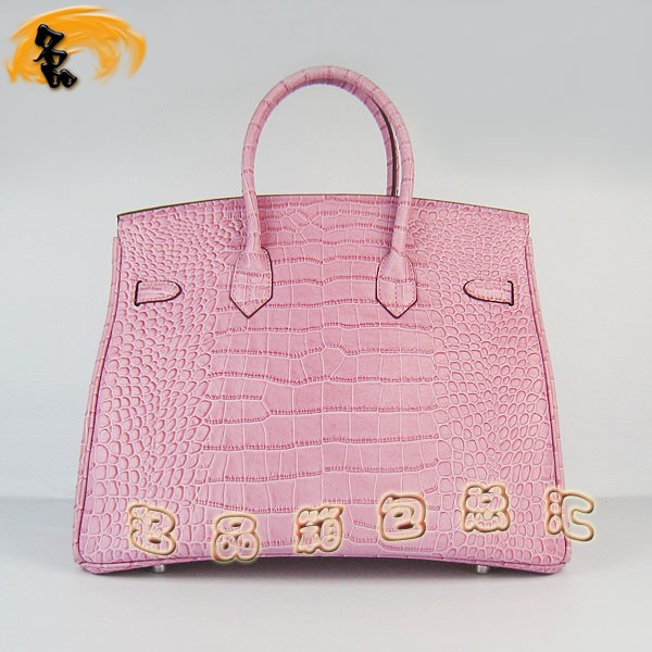 6089 愛馬仕女包 Hermes Birkin 鉑金包 Hermes手提包 鱷魚紋(35) 粉紅色銀扣