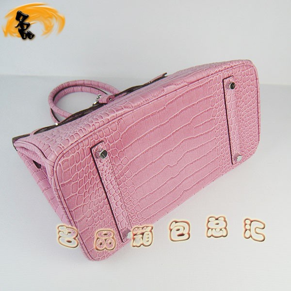 6089 愛馬仕女包 Hermes Birkin 鉑金包 Hermes手提包 鱷魚紋(35) 粉紅色銀扣