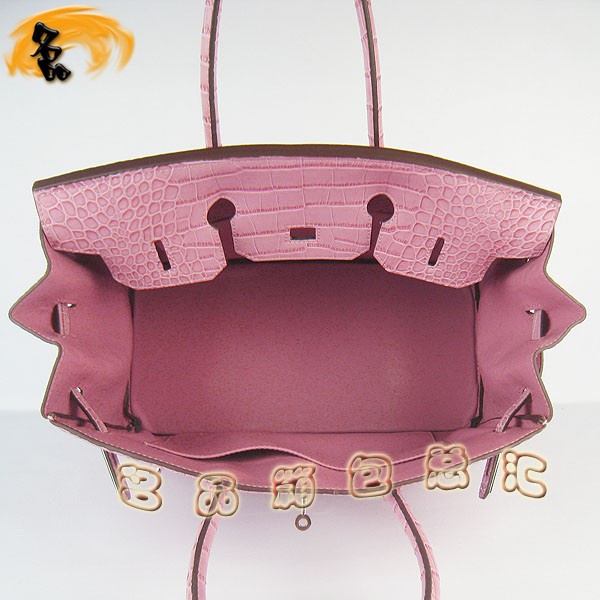 6089 愛馬仕女包 Hermes Birkin 鉑金包 Hermes手提包 鱷魚紋(35) 粉紅色銀扣