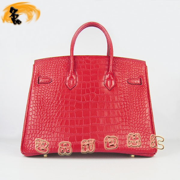 6089 Hermes手提包 愛(ài)馬仕女包 Hermes Birkin 鉑金包 鱷魚(yú)紋(35) 紅色金扣