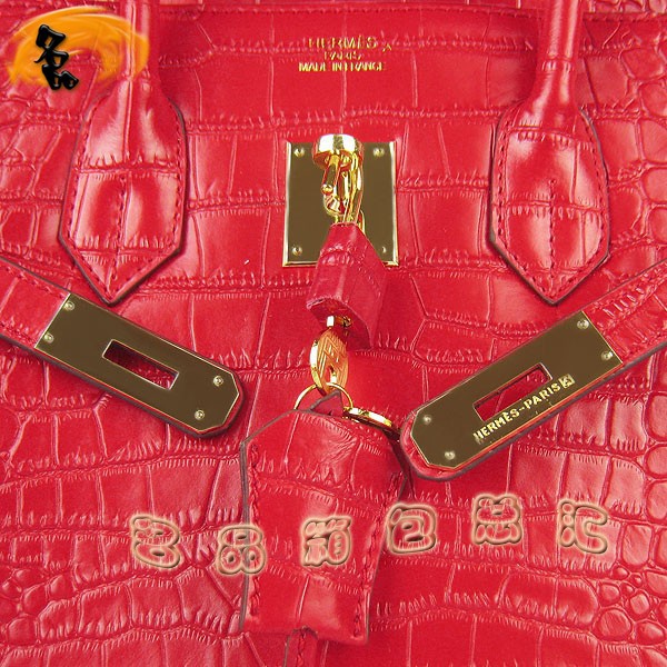6089 Hermes手提包 愛(ài)馬仕女包 Hermes Birkin 鉑金包 鱷魚(yú)紋(35) 紅色金扣