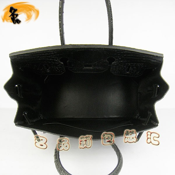 6089 Hermes手提包 Hermes Birkin 鉑金包 愛馬仕女包 鱷魚頭紋(35) 黑色銀扣