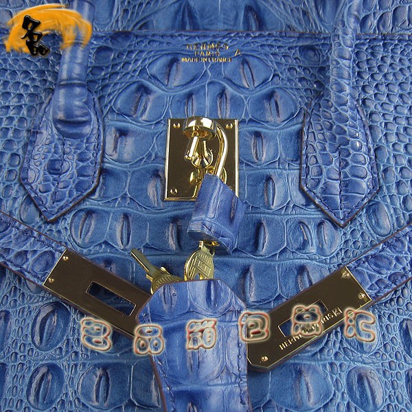 6089 愛馬仕女包 Hermes手提包 Hermes Birkin 鉑金包 鱷魚頭紋(35) 深藍色金扣
