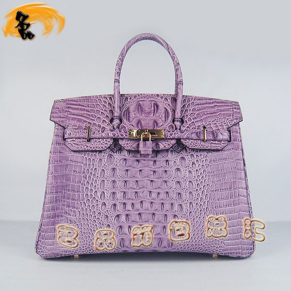 6089 愛馬仕女包 Hermes手提包 Hermes Birkin 鉑金包 鱷魚頭紋(35) 紫色金扣