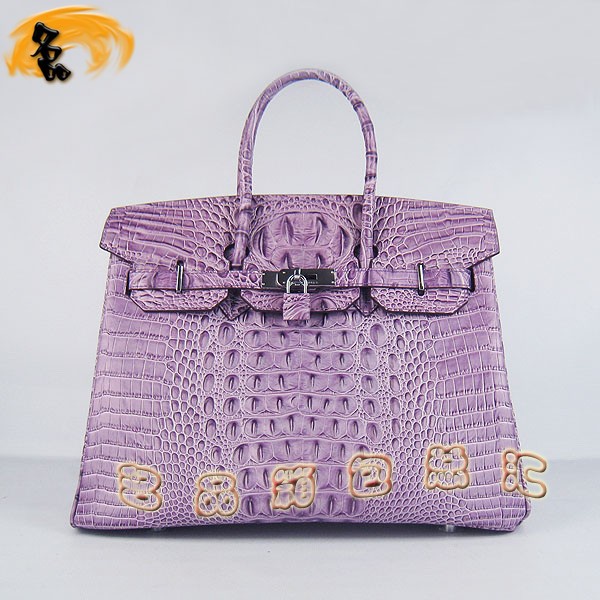 6089 愛馬仕女包 Hermes手提包 Hermes Birkin 鉑金包 鱷魚頭紋(35) 紫色銀扣