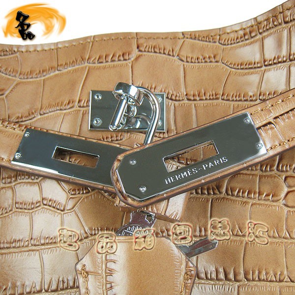 2804 愛馬仕斜挎包 Hermes最新款時(shí)尚休閑女包 鱷魚紋 Hermes單肩包 淺啡色
