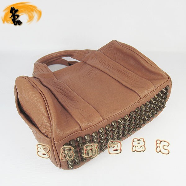 63460 Alexander Wang最新款時(shí)尚女士手提包 亞利山大王朋克柳釘女包 土黃色