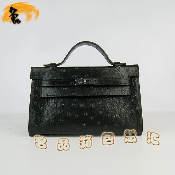 H008 最新款Hermes女包 手提包 愛(ài)馬仕晚宴包 Hermes Kelly Bag 凱莉包 鴕鳥紋 黑色