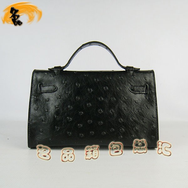 H008 最新款Hermes女包 手提包 愛(ài)馬仕晚宴包 Hermes Kelly Bag 凱莉包 鴕鳥紋 黑色