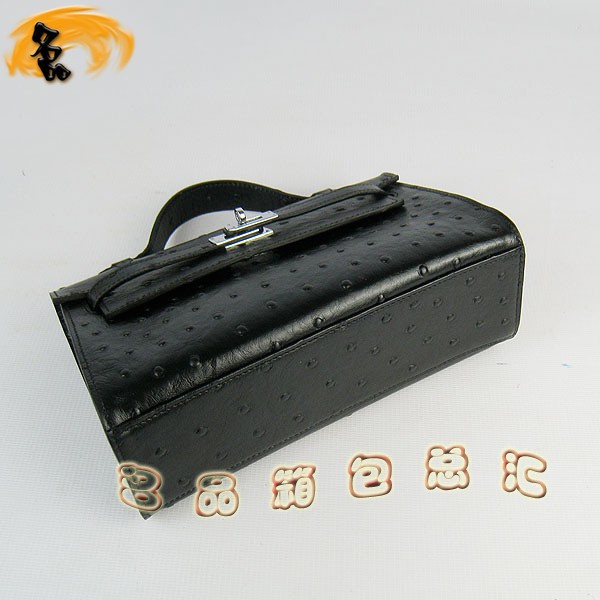 H008 最新款Hermes女包 手提包 愛(ài)馬仕晚宴包 Hermes Kelly Bag 凱莉包 鴕鳥紋 黑色