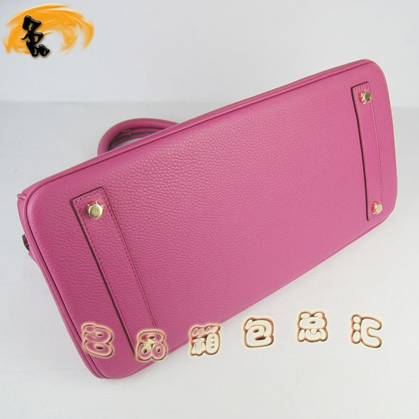 6109 Hermes經(jīng)典 Hermes時尚休閑女士 Birkin 鉑金包 手提包 荔枝紋 42 桃紅色金扣