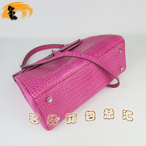 6108 Hermes Kelly系列手提包 Hermes女包 凱莉包 愛(ài)馬仕斜挎包 鱷魚(yú)紋 桃紅色銀扣
