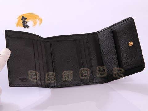 1M0176 Prada最新款十字紋牛皮三折錢包 Prada錢包 普拉達錢夾 Prada女包 黑色