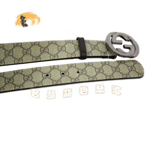 114876 Gucci經典款時尚女士皮帶 Gucci皮帶 古奇PVC面料女士皮帶 Gucci腰帶 啡色