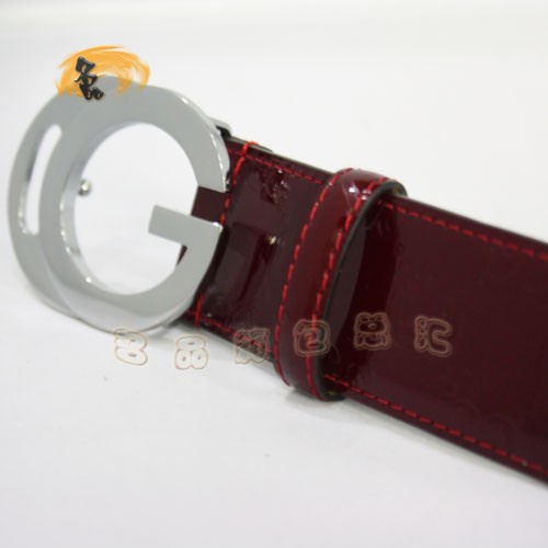 201790 Gucci皮帶 經典款Gucci時尚牛皮雙G壓花女士皮帶 古奇皮帶 漆皮腰帶 紅色