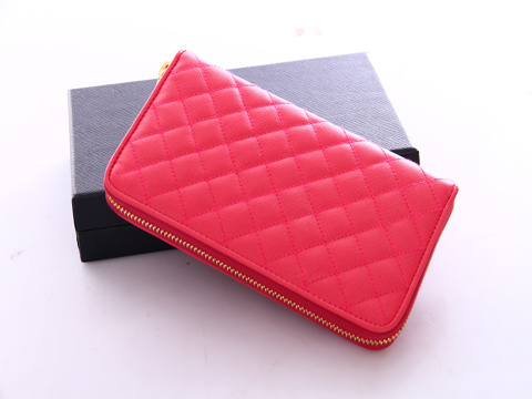 1M0506 Prada最新款 拉鏈錢包 Prada格子車線錢包 普拉達長款錢夾 玫紅色