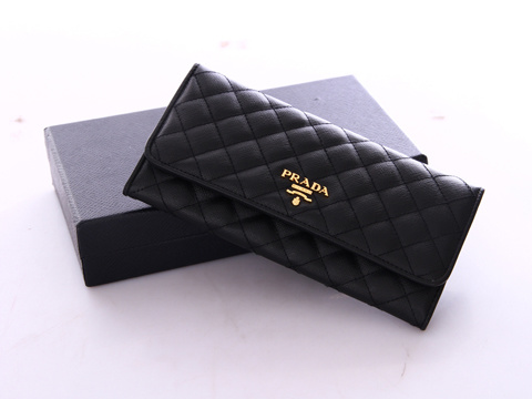 1M1132 Prada錢包 Prada最新款女士錢包 Prada格子車線錢包 普拉達錢夾 黑色