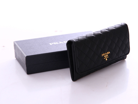 1M1132 Prada錢包 Prada最新款女士錢包 Prada格子車線錢包 普拉達錢夾 黑色