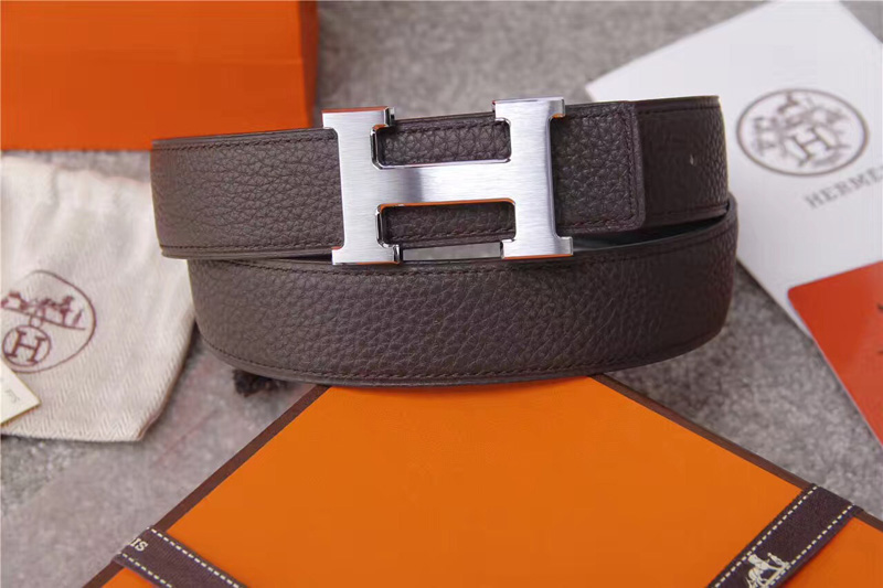 愛馬仕腰帶 Hermès 愛馬仕原單腰帶 經典H拉絲扣頭 海外進口荔枝紋帶條 灰色