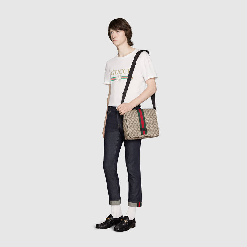 475432 Gucci GG Supreme高級人造革郵差包 Gucci男包 Gucci單肩斜挎包