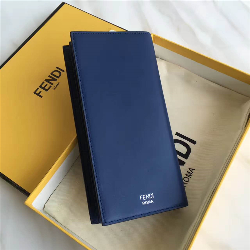 FENDI 芬迪 羅馬皮革SELLERIA長款 小怪獸牛皮長款二折錢包 藍色