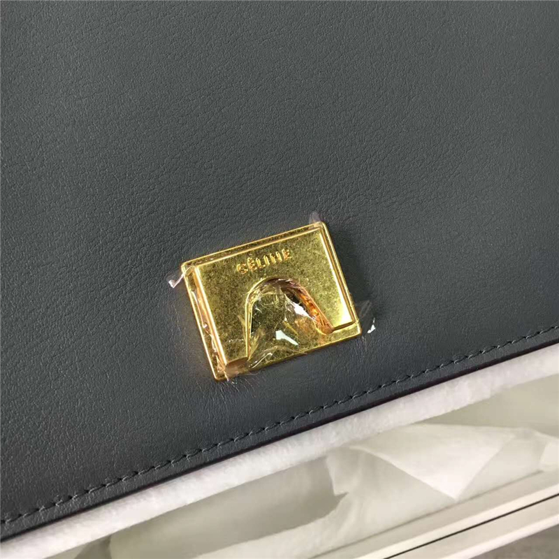 Celine 賽琳 Frame 金扣 時尚拼色小牛皮 斜跨單肩包 白/灰