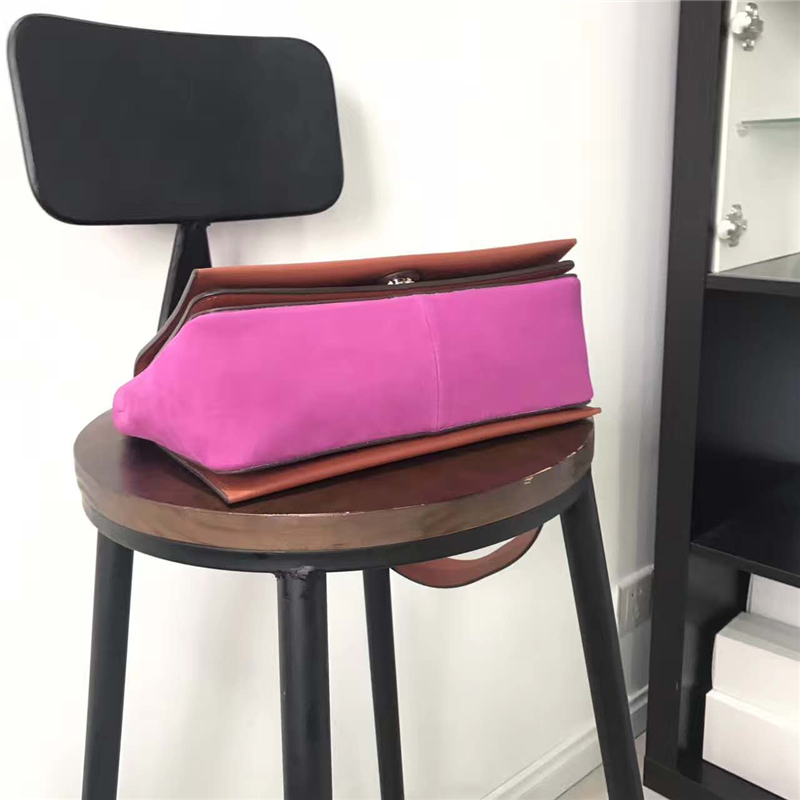 Celine 賽琳 Frame 銀扣 時尚拼色小牛皮 斜跨單肩包 紅棕/磨砂紫色