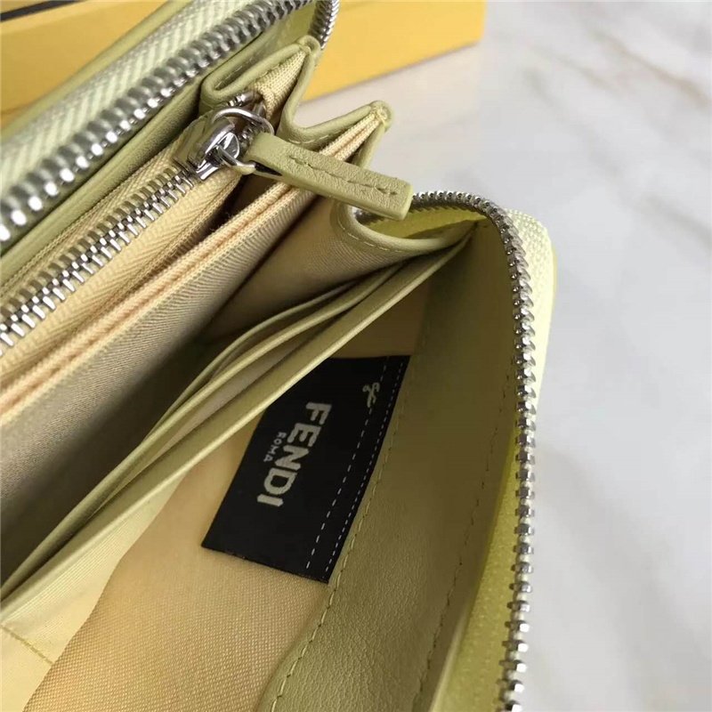FENDI 芬迪 0215 2017新款 小牛皮拉鏈式長款皮夾 麥黃色