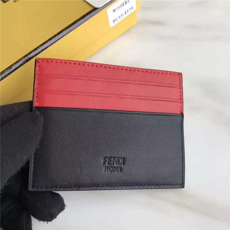FENDI 芬迪 0166 升級版小怪獸眼睛柔軟平紋皮卡片夾 紅黑拼色黃眼