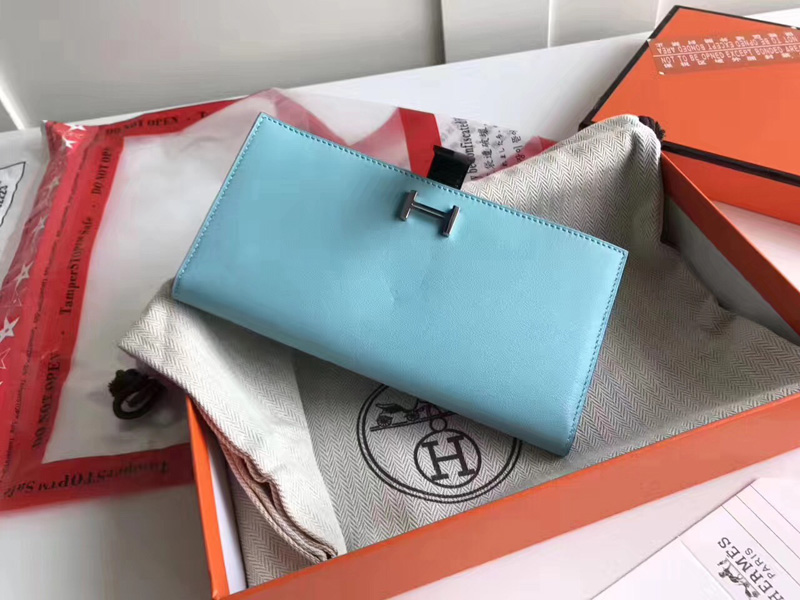 Hermes錢包 愛馬仕Bean H扣錢夾 Hermes錢包 SWIFT皮錢包 CK89藍色
