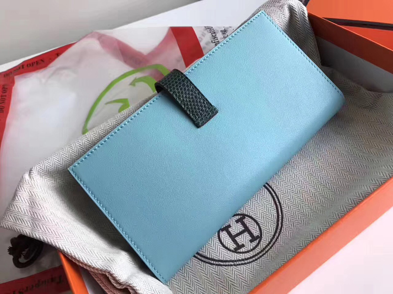 Hermes錢包 愛馬仕Bean H扣錢夾 Hermes錢包 SWIFT皮錢包 CK89藍色