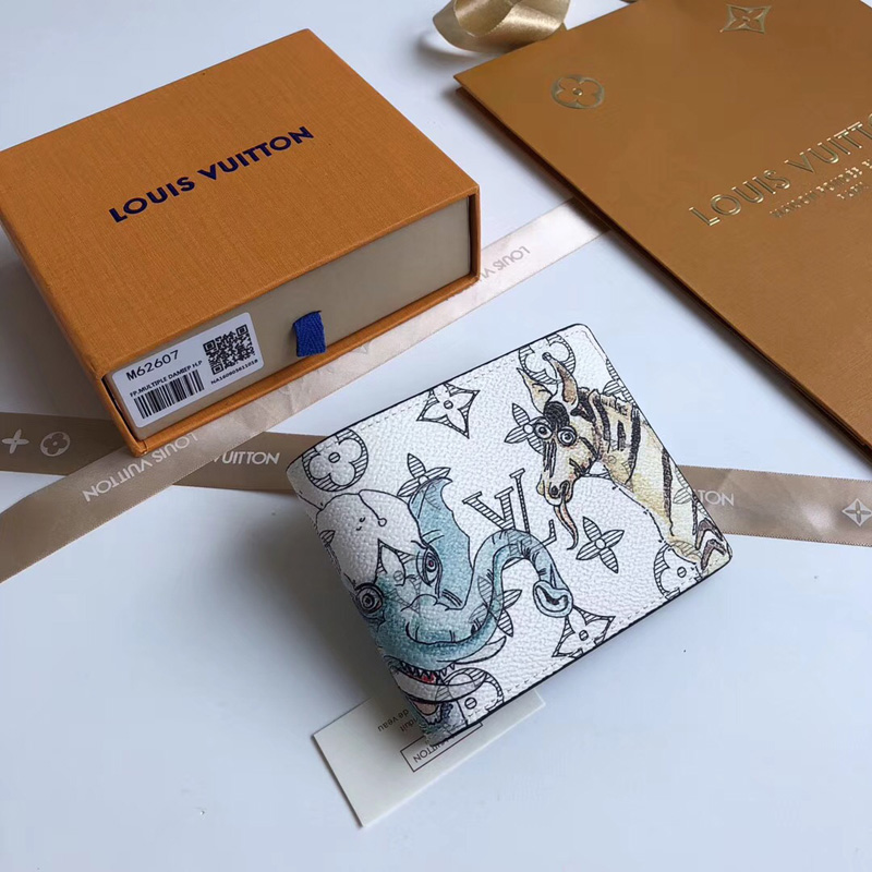 M62607 LV MULTIPLE 錢夾 LV瘋狂動物園系列斑馬與大象印花 LV短夾 LV錢夾