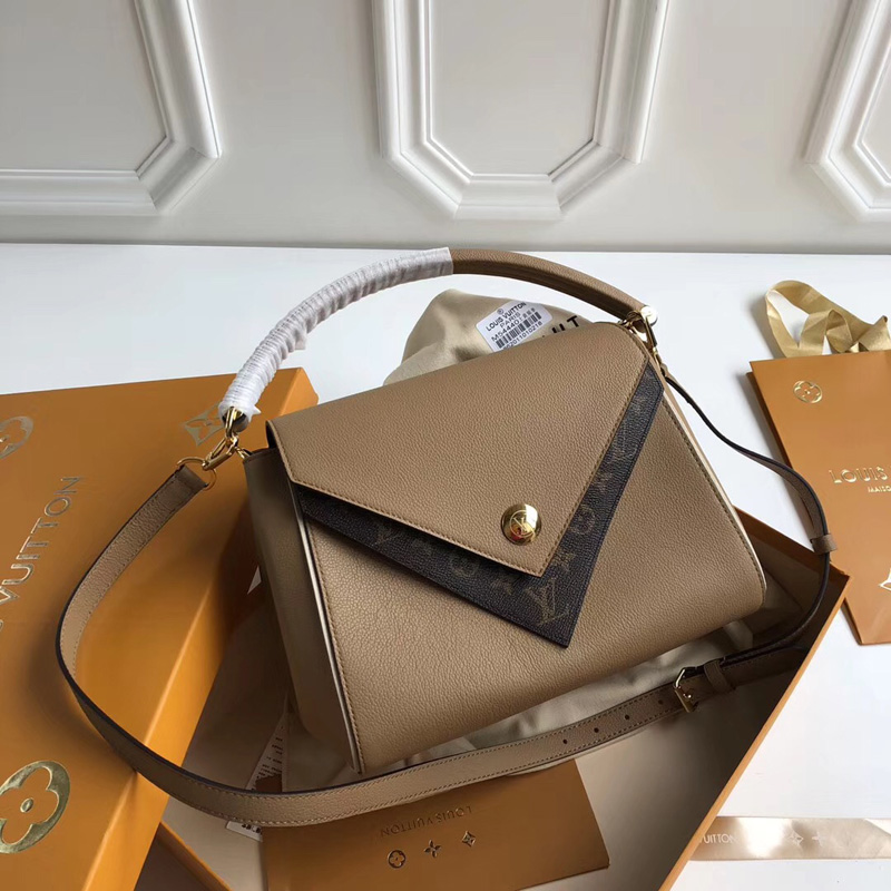 M54372 LV DOUBLE V 手袋 LV女包 翻蓋式拼色老花單肩手提包 芝麻色