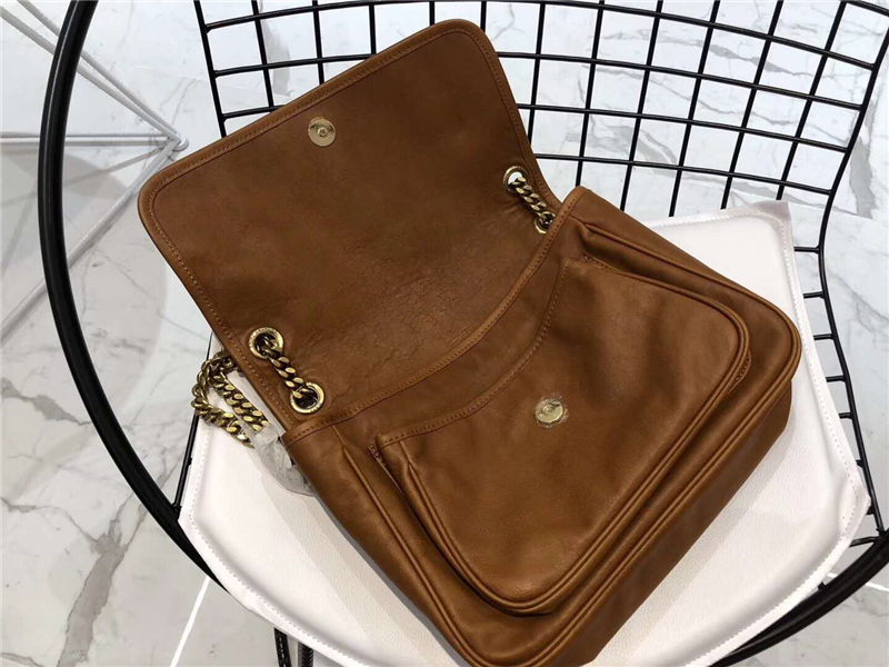 YSL圣羅蘭 NIKI復(fù)古 舊半樹膏皮 中號 YSL鏈條包 深棕色