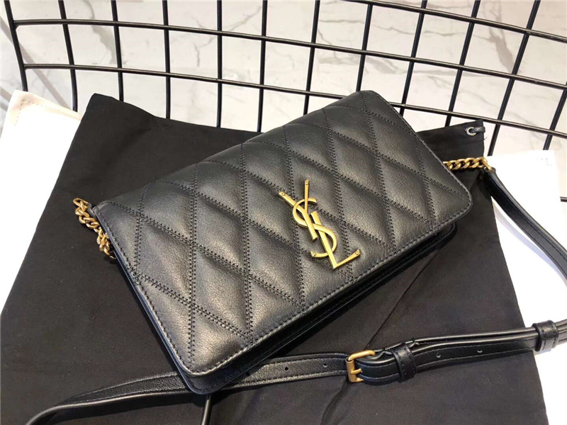 568906 YSL女包 Angie 菱格絎縫 圣羅蘭斜跨包 真皮 YSL鏈條肩包 黑色